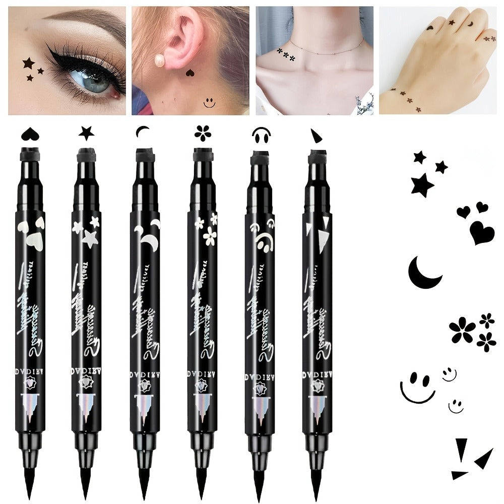 Waterproof Eyeliner Pen Set 6pcs Double-Ended Liquid Eyeliner Kit, Smudge-Proof, Oil-Proof, Precision Eye Liner Pencil for Wo