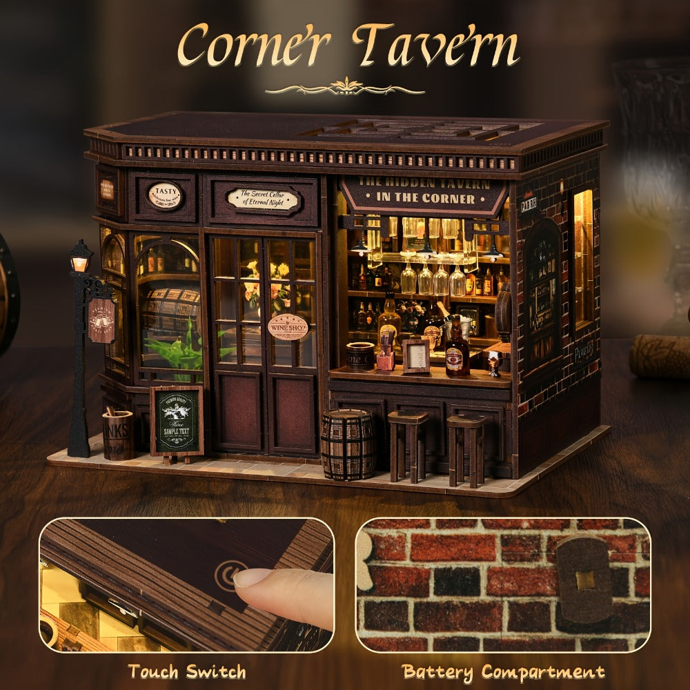 Corner Lounge Book Nook Kit with 327-Piece Tavern Storefront Scene, Illuminated Interior and Touch Switch — image 5