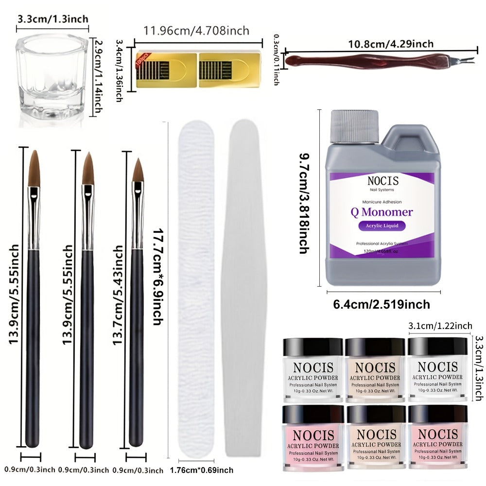 Six-Color Acrylic Nail Powder Set with Monomer Bottle and Application Tool Assortment in Three Set Codes — image 6