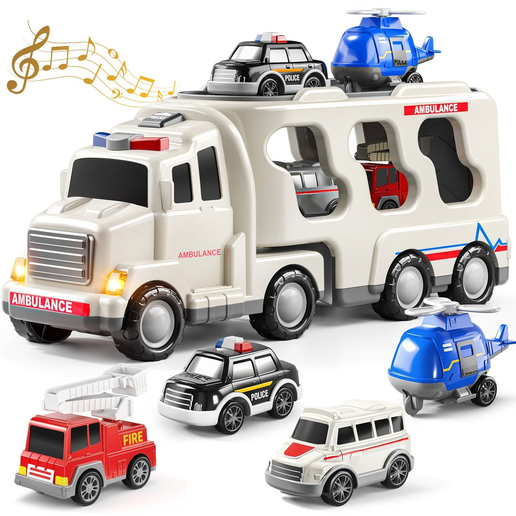 Ambulance Carrier Truck Toy Set 5-in-1 with Light & Sound for Kids Ages 3-8 with the Listed Color, Size or Set Options for Ev