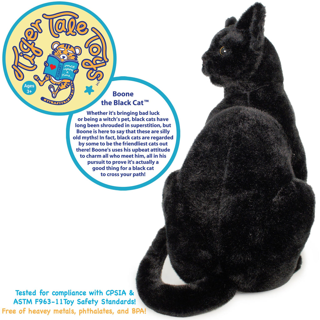 Plush Toy Boone Black Cat 13-Inch Sitting Kitty with Green Eyes for Shelf or Room Display for Character Display, Room Decor a
