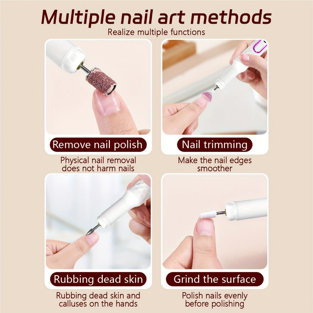 Electric Nail Drill 20000 RPM Portable E-File with Digital Display, Accessory Bits and White Finish — image 7