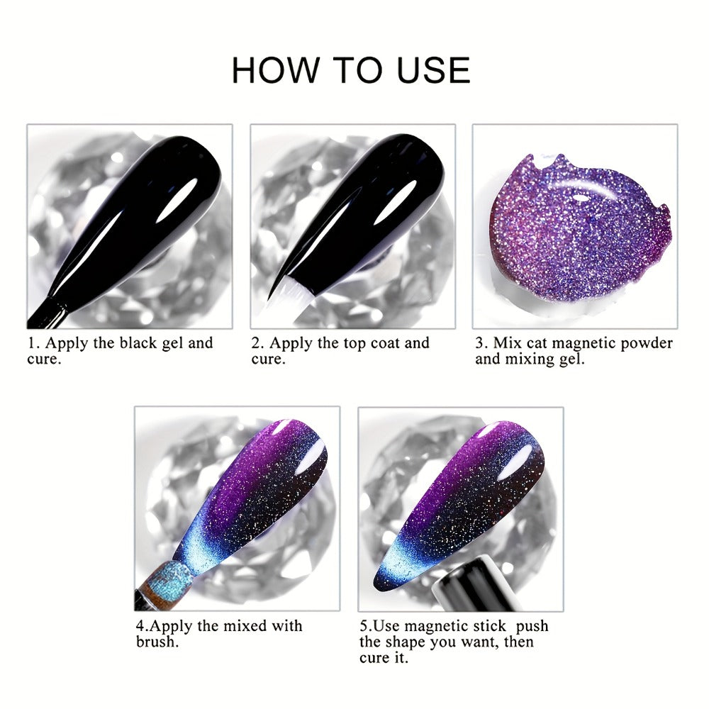 Magnetic Cat Eye Gel Nail Polish 9D Holographic Rainbow Glitter Blue & Purple – LED UV Soak-Off Gel Polish Paraben-Free Water