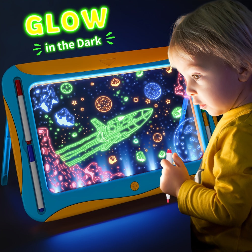 LED Light Up Drawing Board for Kids, 9 Double-Sided Tracing Cards 6 Markers Glow Doodle Travel Art Toy for Girls Boys Ages 3-