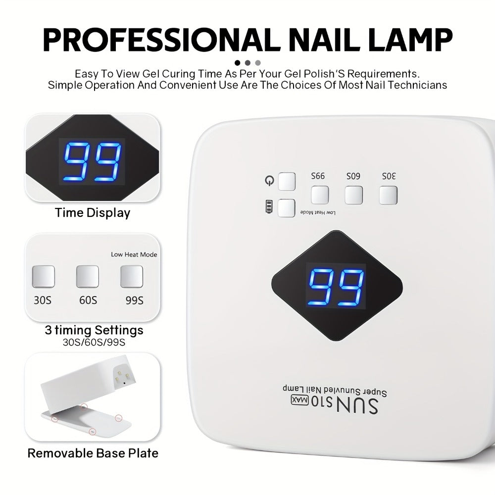 SUN S10 MAX Rechargeable LED Nail Lamp with 30 Dual-Light Beads, LCD Display and Three Timers — image 5