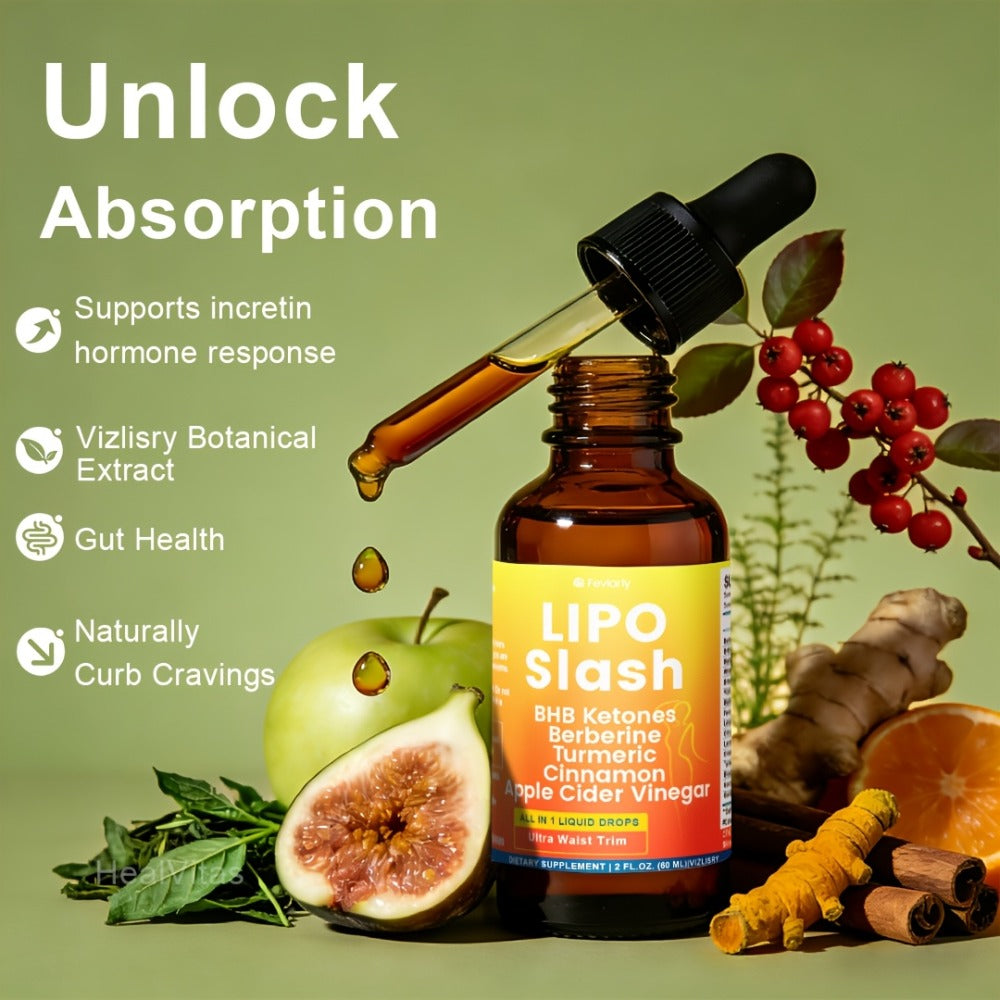 Lipo Slash 16-in-1 Weight Loss Liquid Drops for Women & Men with BHB Ketones Berberine Turmeric Apple Cider Vinegar Probiotic