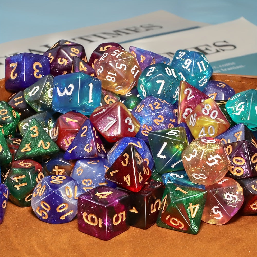 DnD Polyhedral Dice Set 84pcs – Starry Night Glitter Dice with Pouch & Tray for D&D RPG MTG Tabletop Games, Complete 12-Color