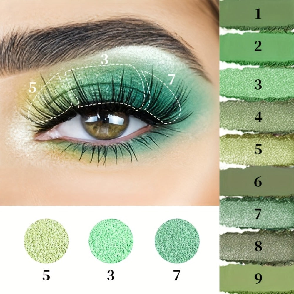 Eyeshadow Palette JUJU DREAM 9-Shade Green Compact with Avocado-Forest Color Theme and Matte-Shimmer Mix — image 2
