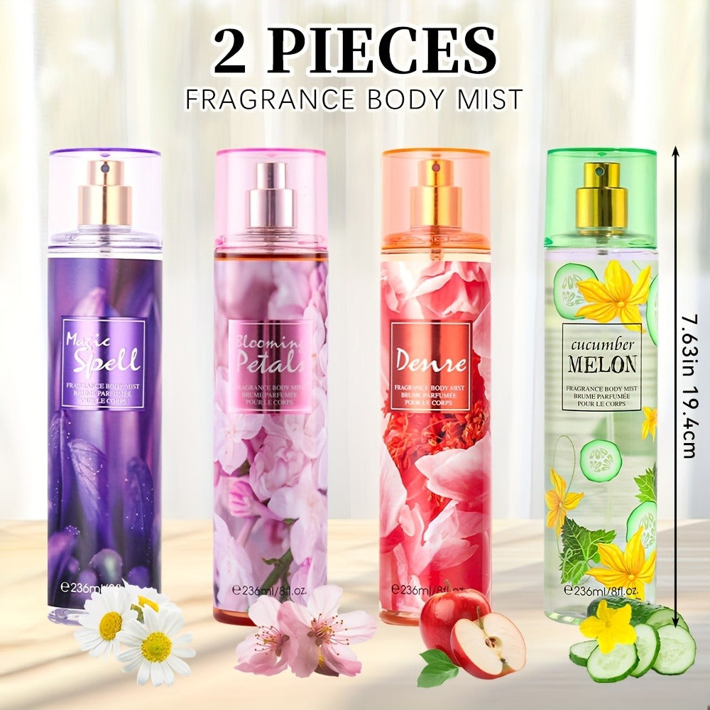 Body & Hair Fragrance Mist for Women 2PCS Set - Perfume Spray 8 fl oz, Fruity Floral Scents Peach Pear Cherry Blossom — image