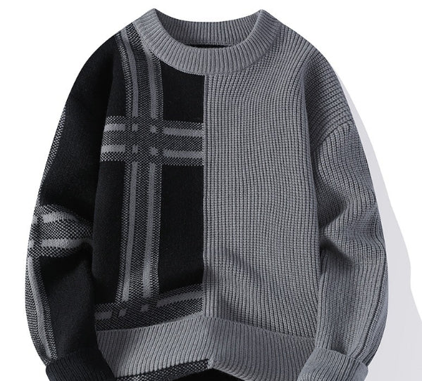 Mens Knitted Fashionable Casual Crew-Neck Sweater