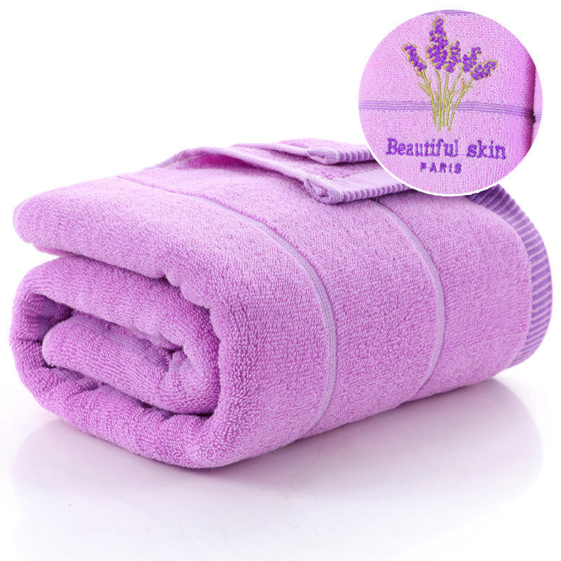 Lavender Embroidered Striped Bath Towel - Soft & Absorbent