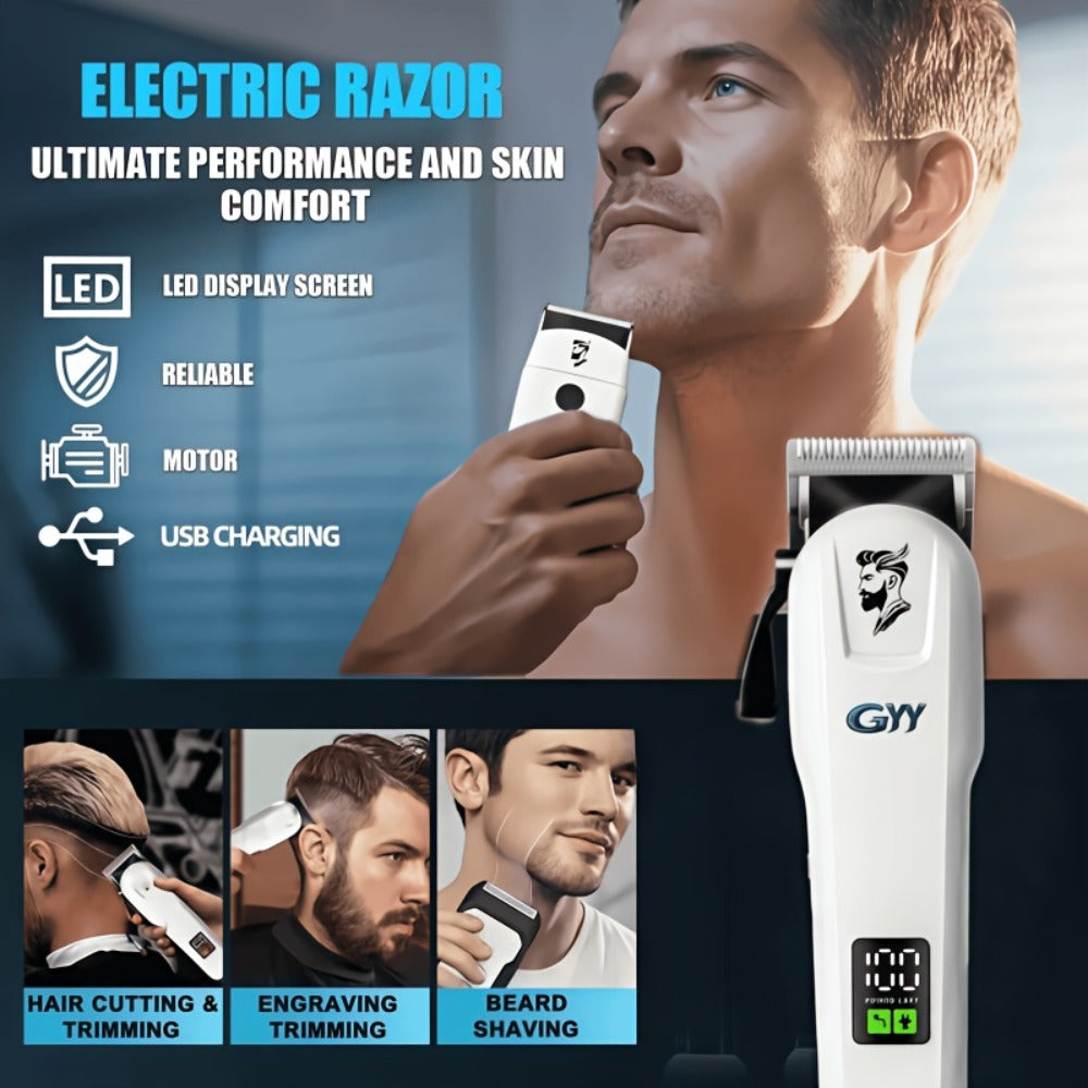 Hair Clipper Kit with Scissors for Home & Salon – Professional Stainless Steel Blade, Digital Display, USB Rechargeable Hair 