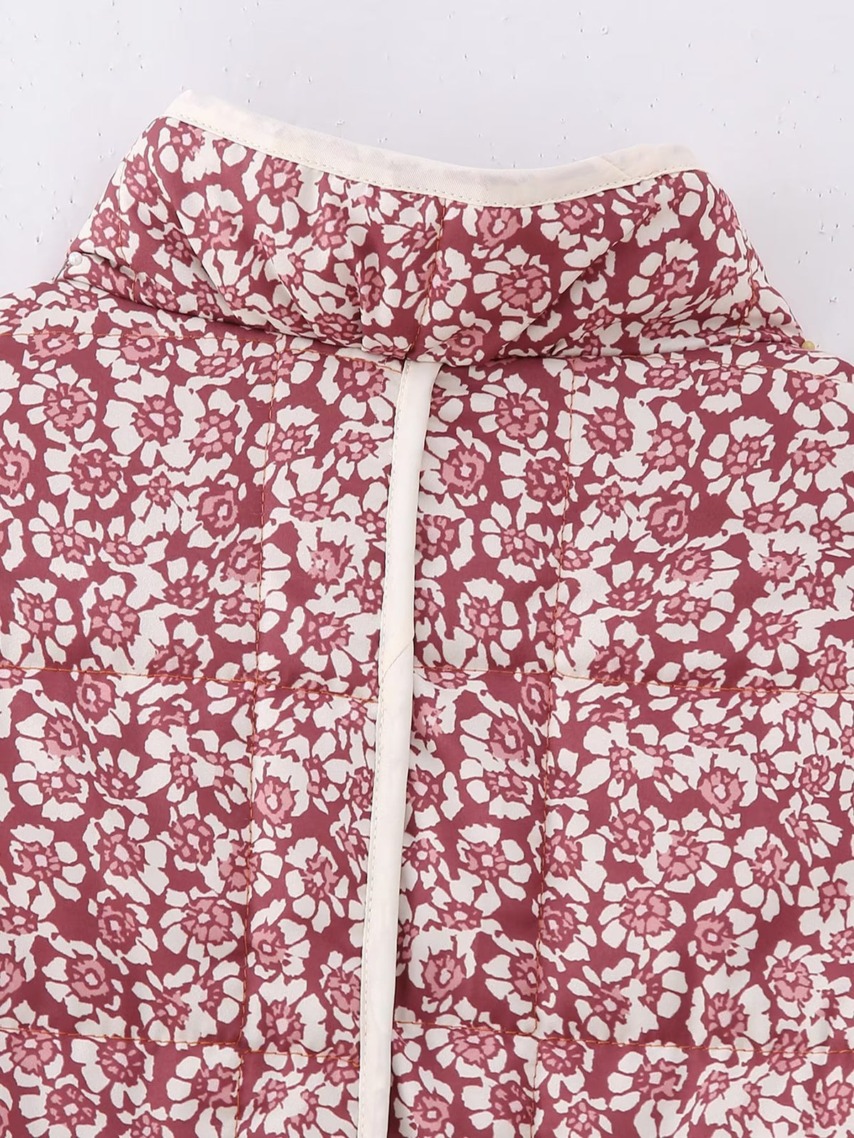 Plus Size Stand Collar Quilted Floral Cotton Coat Jacket Women