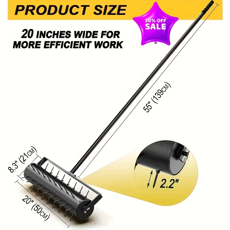 Lawn Aerator Manual 60" Long Handle with Large Tine Wheel, Metal Construction for Deep Soil Aeration — image 2