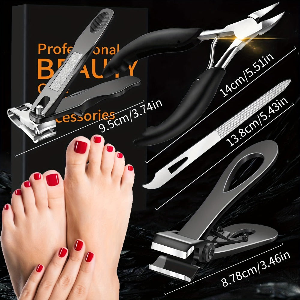 Heavy Duty Toenail Clippers Set 3 Piece for Thick Nails – Wide Jaw Stainless Steel Straight & Angled Nail Clipper with Nail F
