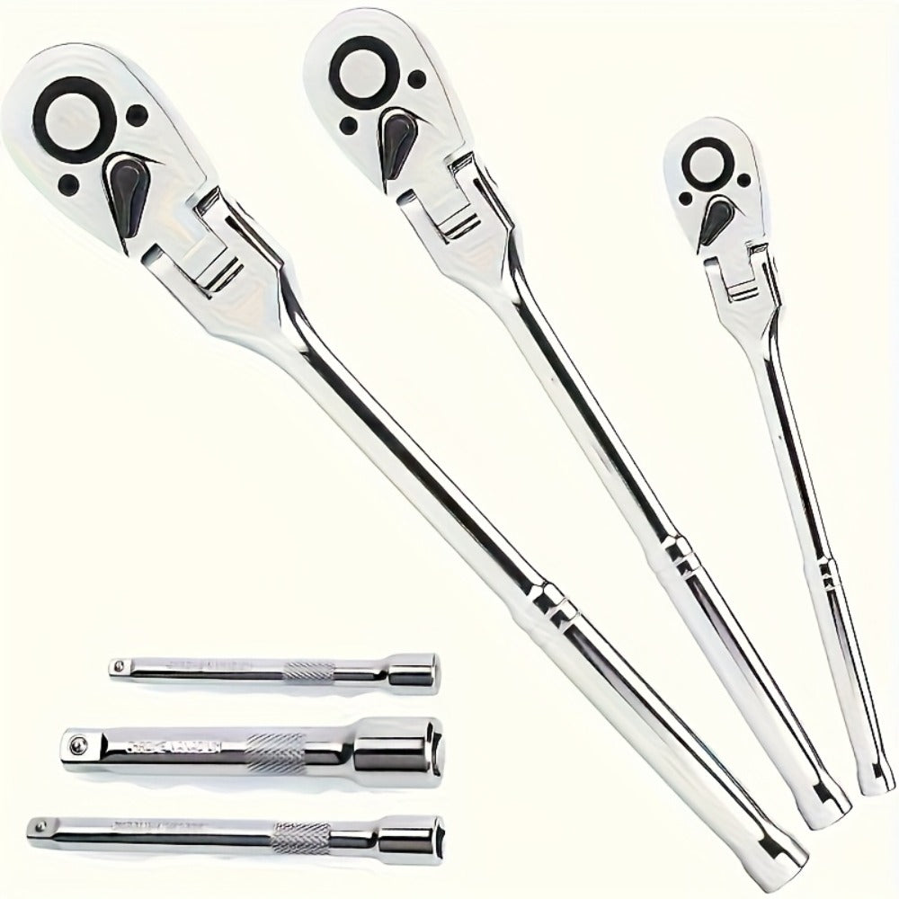 Three- or Six-Piece Flex-Head Ratchet Handle Set with 1/4, 3/8 and 1/2-Inch Drives and Extensions — image 7