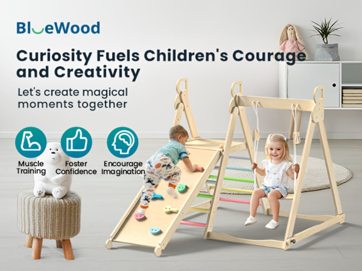 Foldable Indoor Wooden Jungle Gym for Toddlers, 4-in-1 Climbing Frame with Swing, Slide & Ladder — image 14