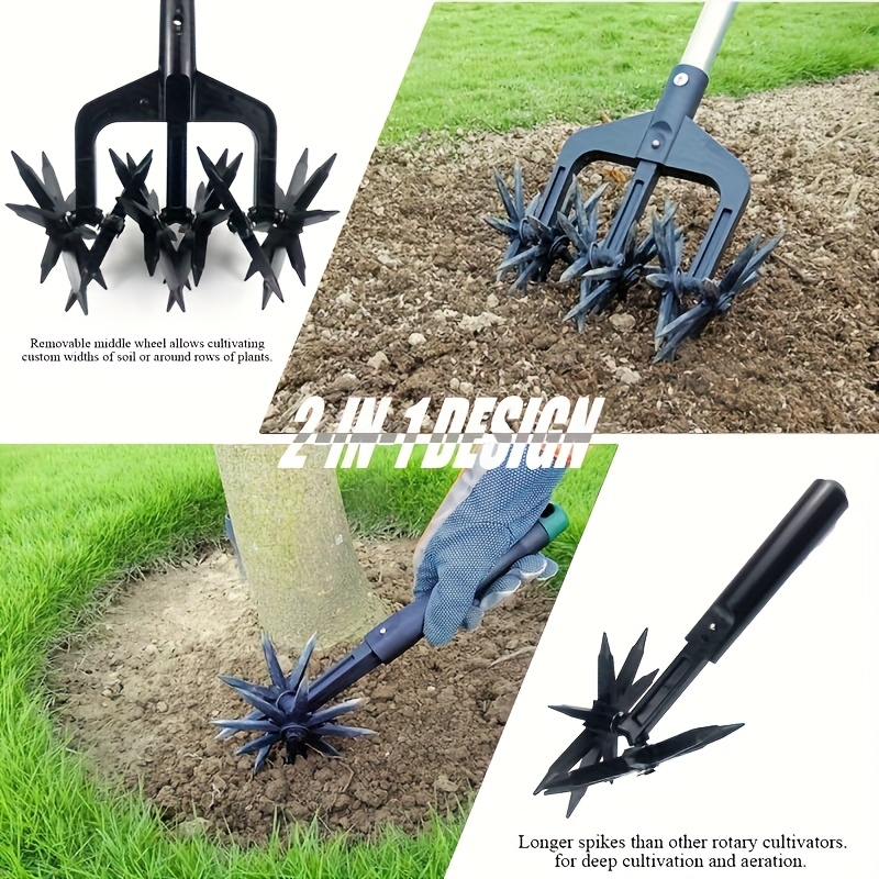 Manual Rotary Garden Cultivator Head with U-Shaped Frame and Detachable Star-Shaped Tine Wheels — image 8