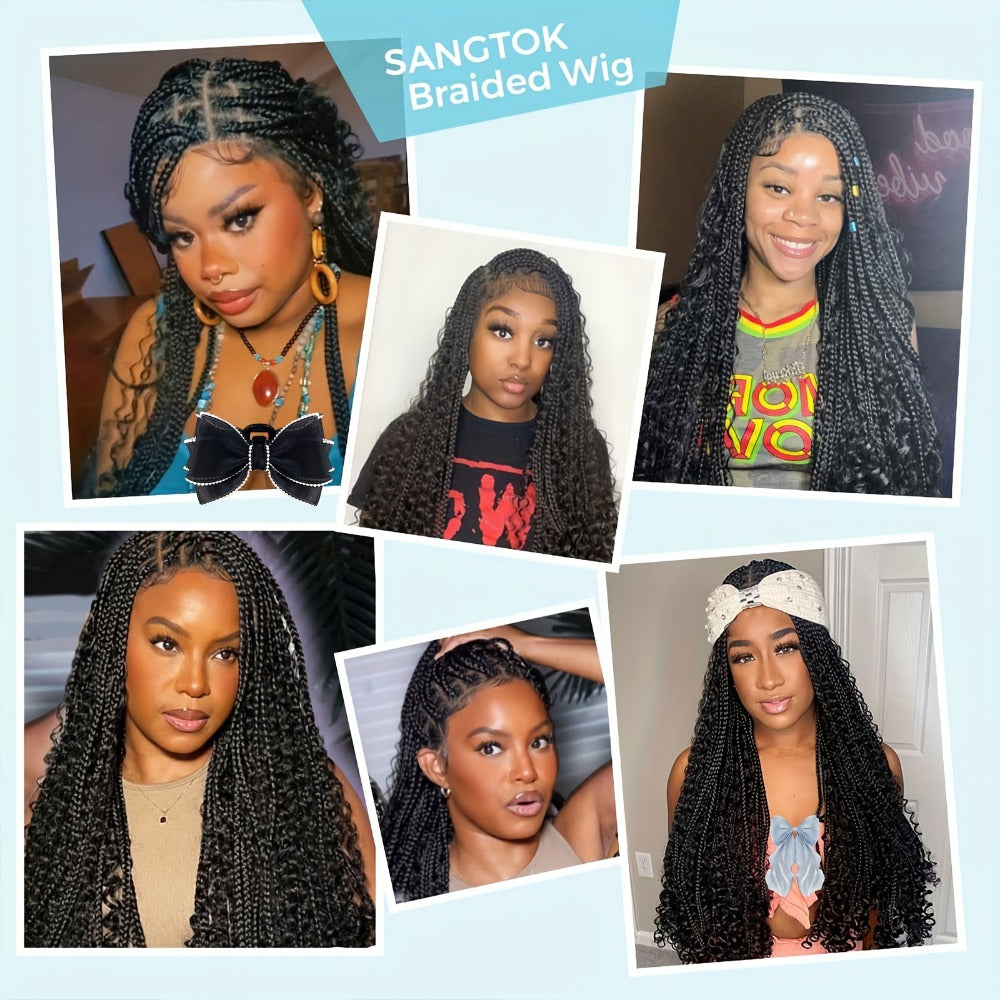 Extra-Long Black Box-Braid Wig with Curly Ends, Lace Cap and 48-Inch Checkout Length for Styling — image 3