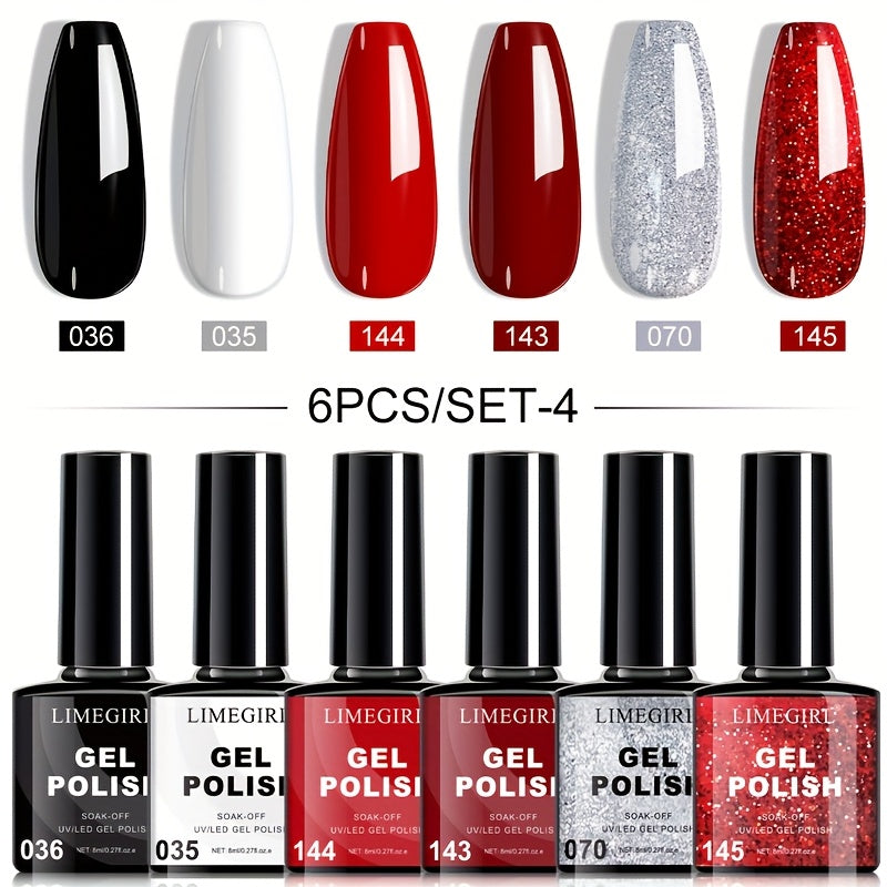 Gel Nail Polish Set with LIMEGIRL Label, 6 Fall Winter Glitter and Solid Colors, Two Palettes — image 18