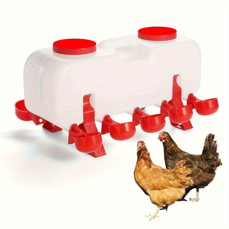 Chicken Waterer, 10 Cup Dual Row Stand Chick Duck Quail for Garden, Patio and Yard Use, with the Listed Configuration — image