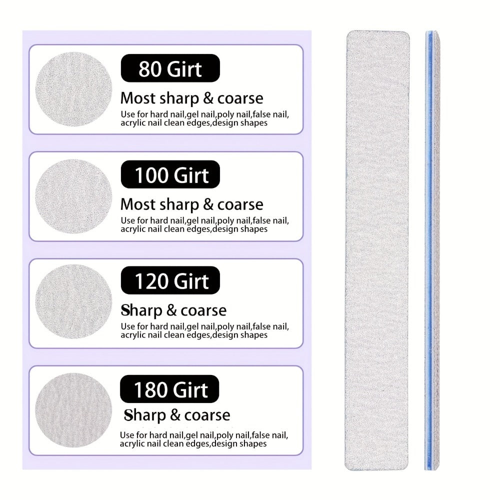 Professional Nail Files 50pcs Bulk Set Double Sided Emery Boards – 80/80, 100/100 & 100/180 Grit Options for Acrylic — image 