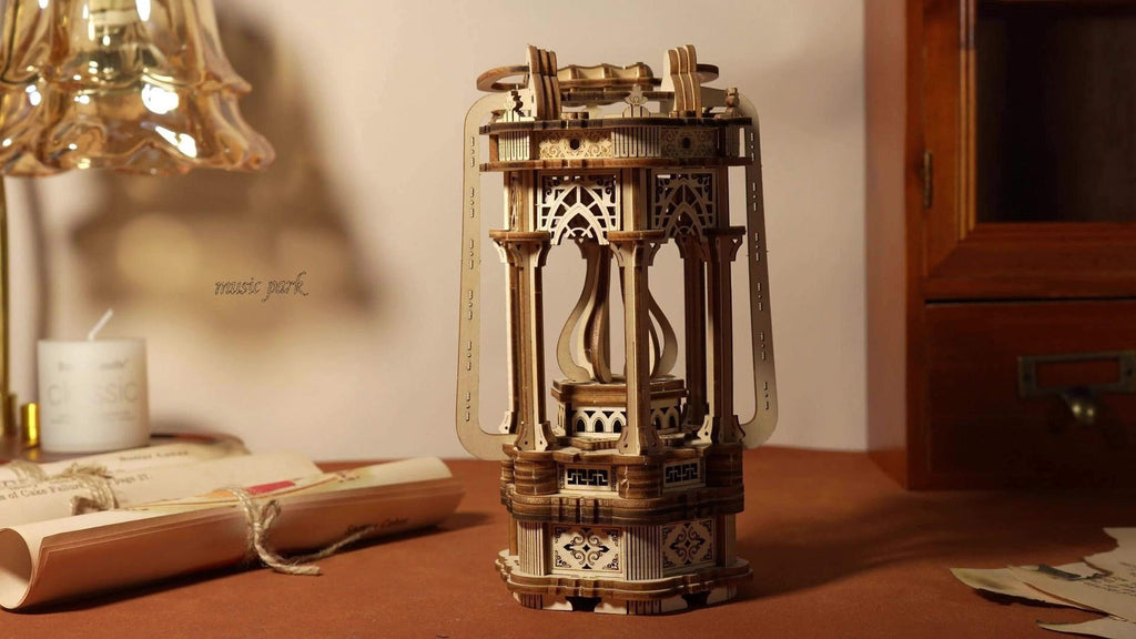 LED Wooden Lantern Model Kit, Rotating Mechanical 3D Wooden Puzzle for Adults & Teens, Glowing Vintage Desk Decor Display — i