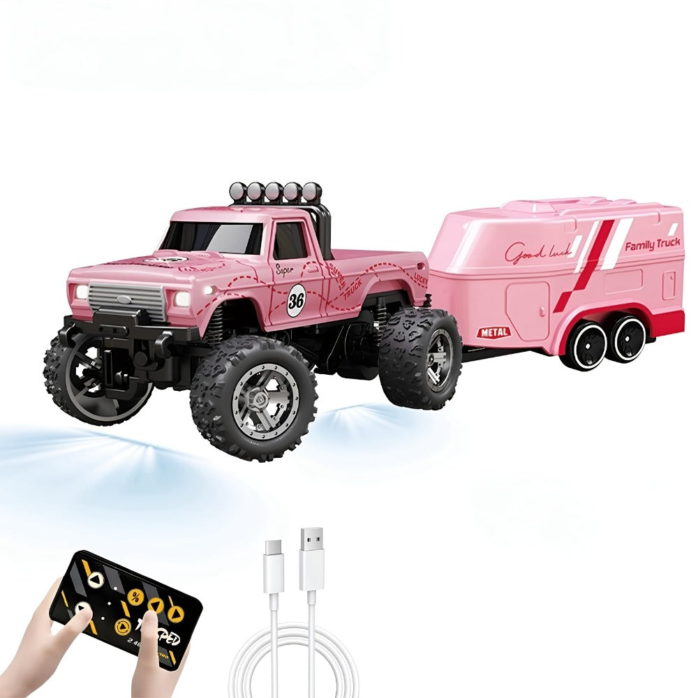 Mini RC Off-Road Truck with Trailer 1:64 Scale Die-Cast Remote Control Car with the Listed Color, Size or Set Options for Eve