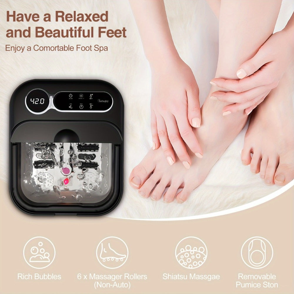 Foot Spa Massager Collapsible with Heater & Temperature Control – Foot Bath with Bubbles, 6 Massage Rollers, Vibration — imag