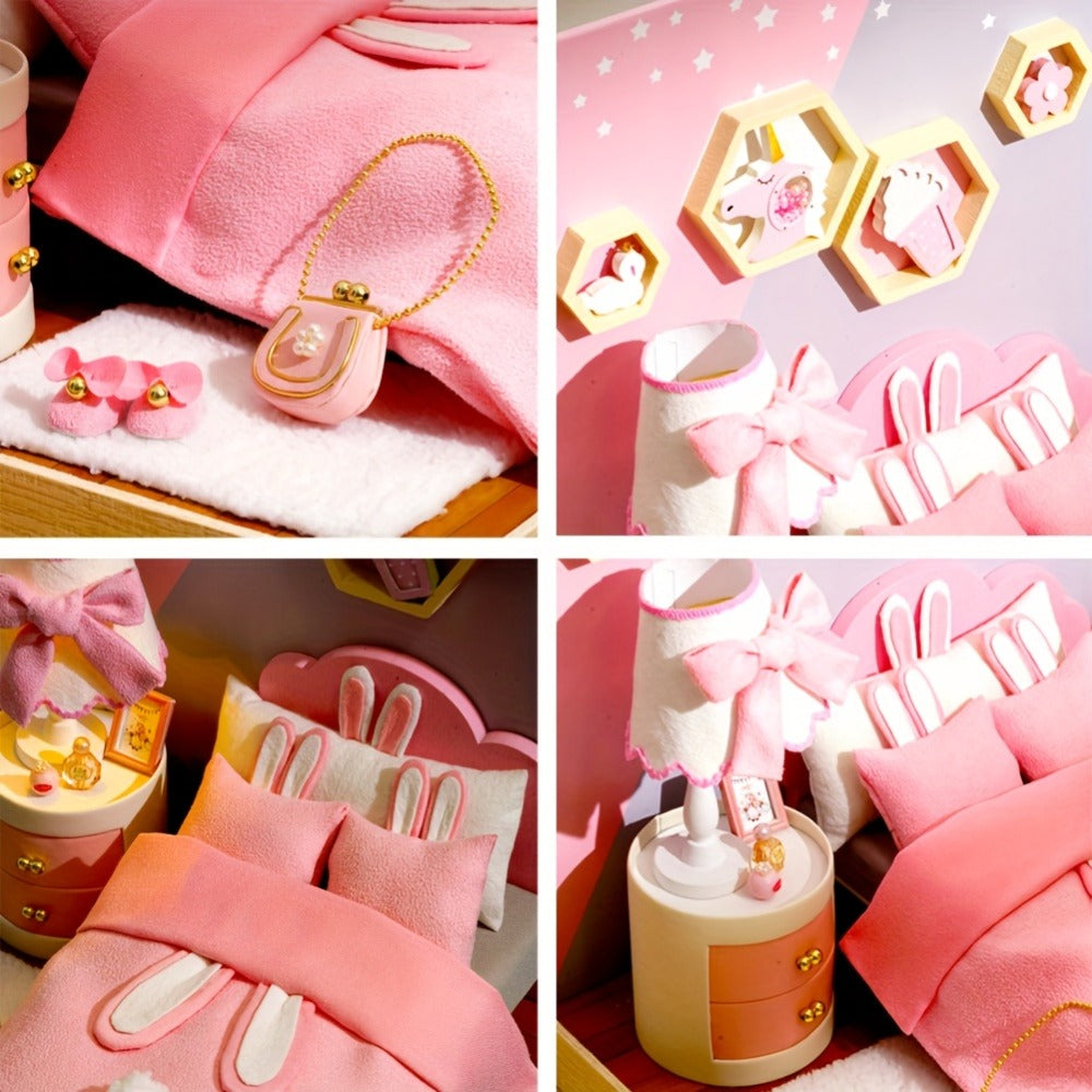 DIY Miniature Dollhouse Kit with Dust Cover Small, Mini House Model No Glue with the Listed Color, Size or Set Options for Ev
