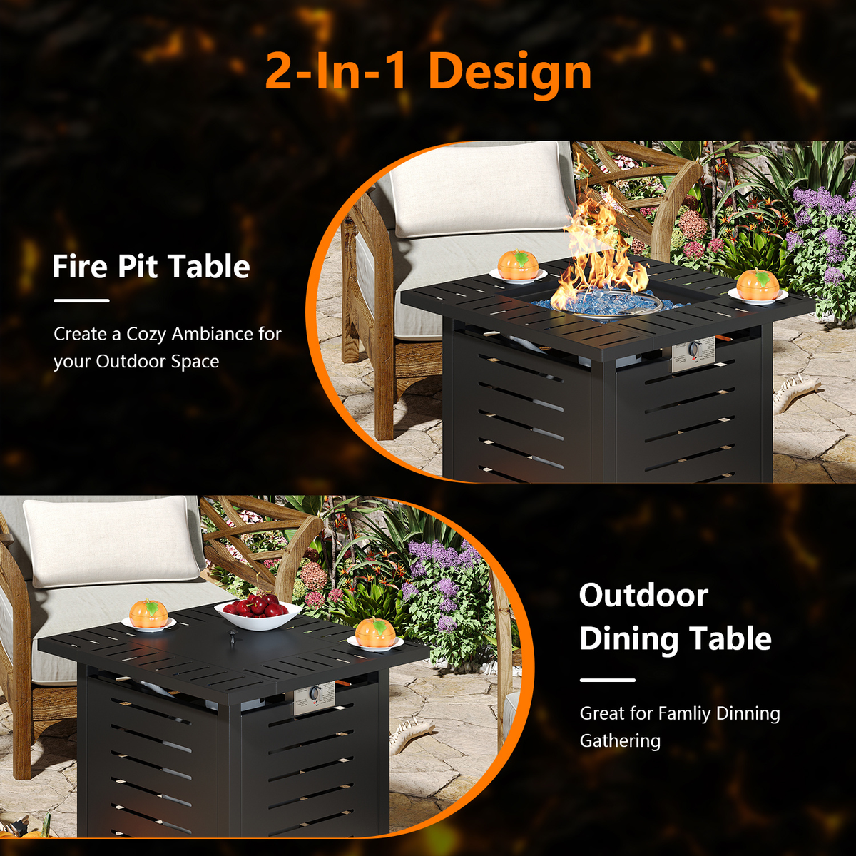 Propane Fire Pit Table Outdoor 50, 000 BTU Gas Fire Table with Lid Lava Rocks & Cover for Patio Backyard Deck Black Brown 40"