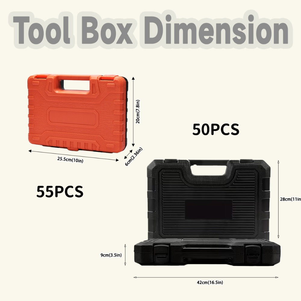 Ratchet Socket Wrench Set 50 & 55-Piece – Professional Boxed Tool Kit for Auto, Bicycle & Machinery Maintenance Racing-Grade 