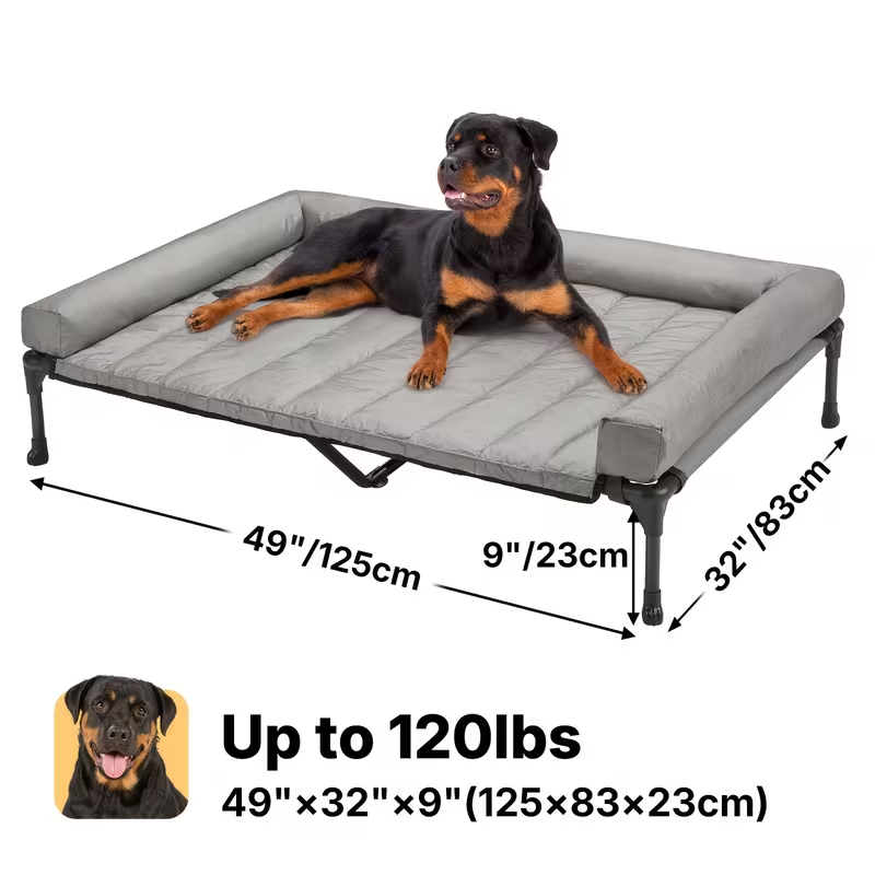 Elevated Dog Bed with Teslin Mesh Cot, Powder-Coated Steel Frame and Removable Bolster Top in Four Sizes — image 31