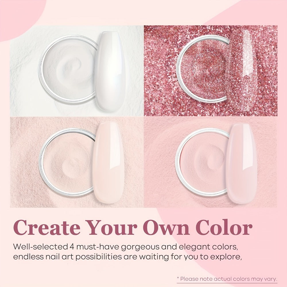 Acrylic Nail Kit NOCIS Four 10g Light Neutral Powders with Liquid Monomer, Three Brushes, File and Mixing Cup — image 4