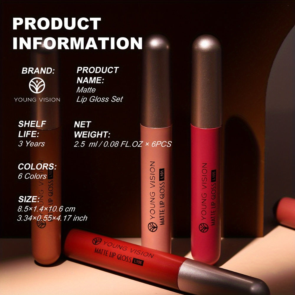 Liquid Matte Lipstick Set 6 Pcs Nude Shades Waterproof High Pigment Velvet Smudge Proof Lip, for Makeup, Travel and Everyday 