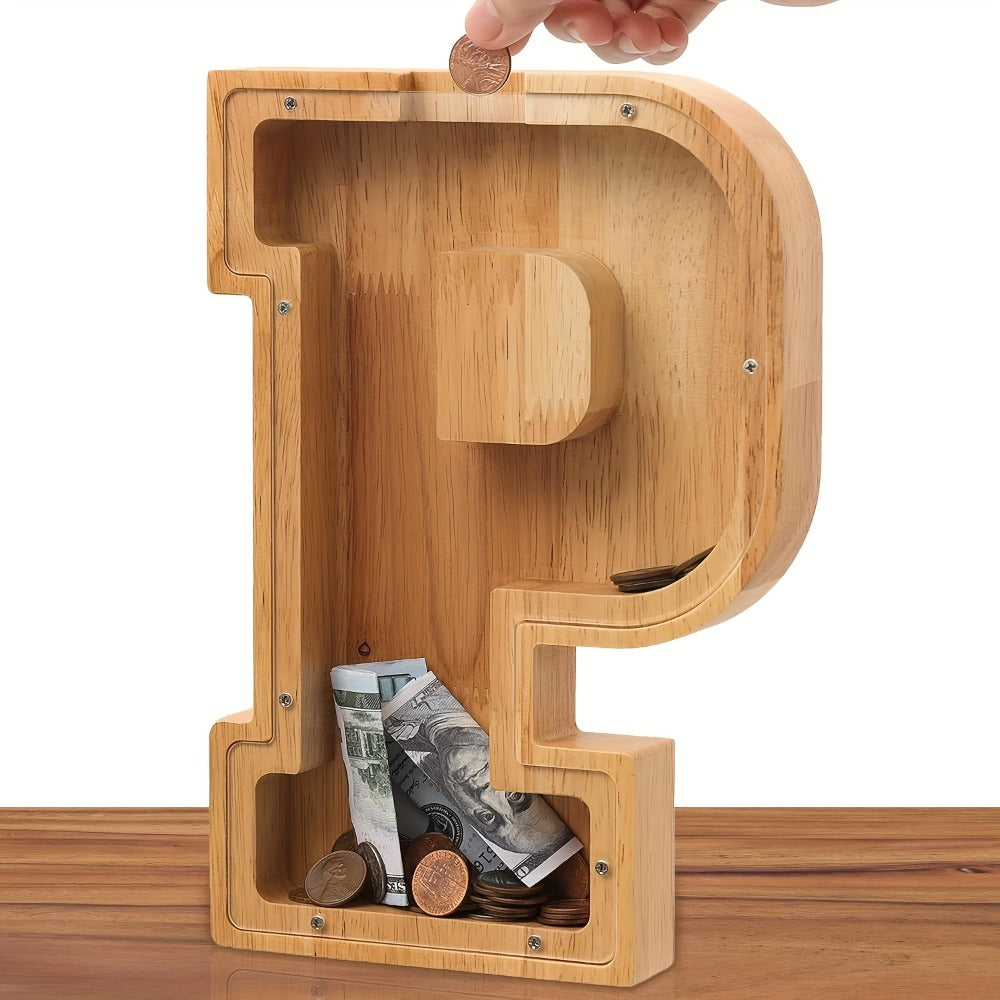 Personalized Wooden Piggy Bank for Kids – A-Z Alphabet Letter Initial Coin & Bill Savings Bank for Boys & Girls — image 24