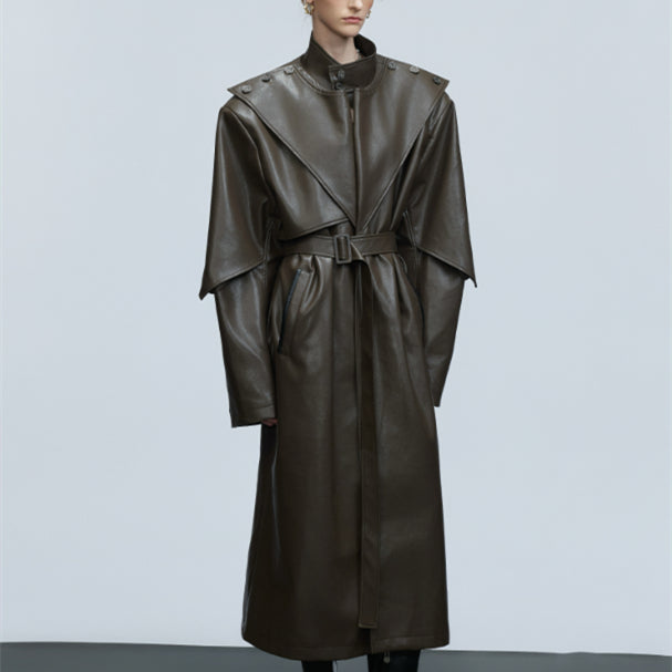 Waist-tight Copper Coin Buckle Below The Knee Trench Coat