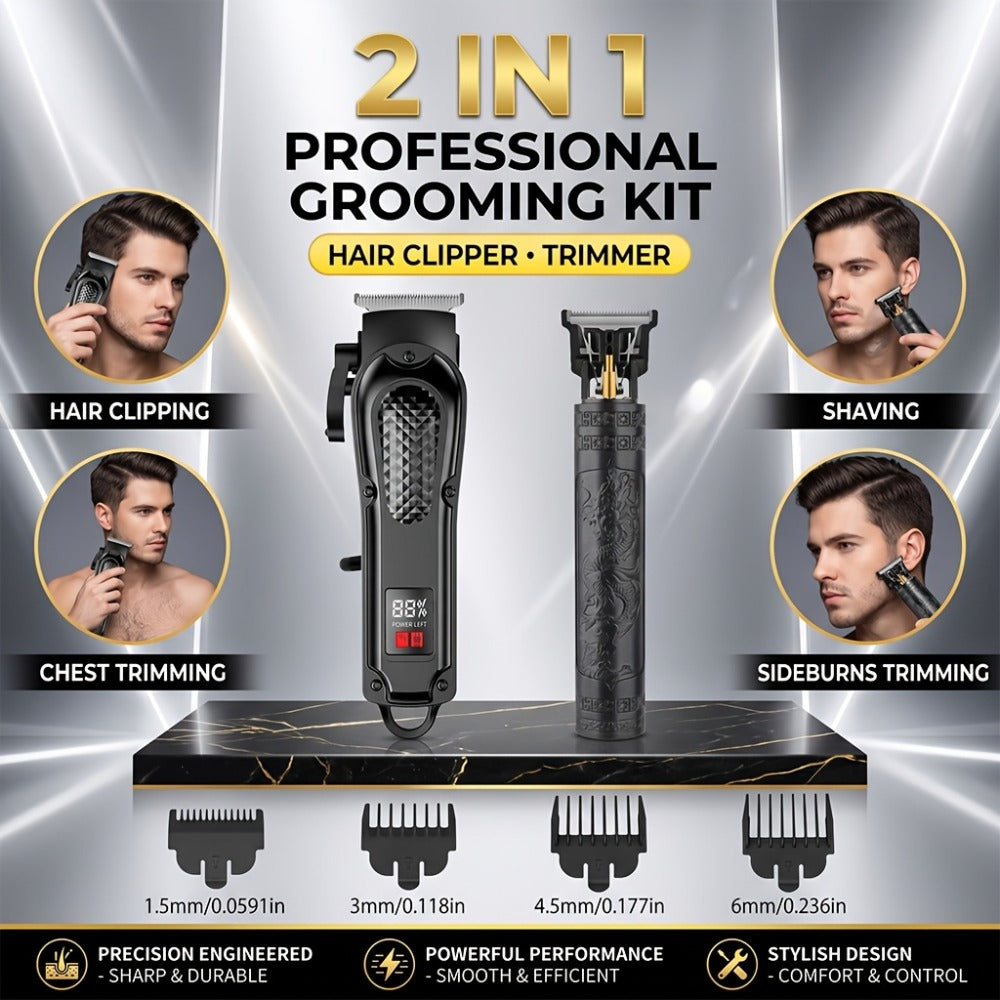 2-Piece Hair Clipper Set with Full-Size Clipper, Detail Trimmer, Guide Combs and USB Charging Accessories — image 25