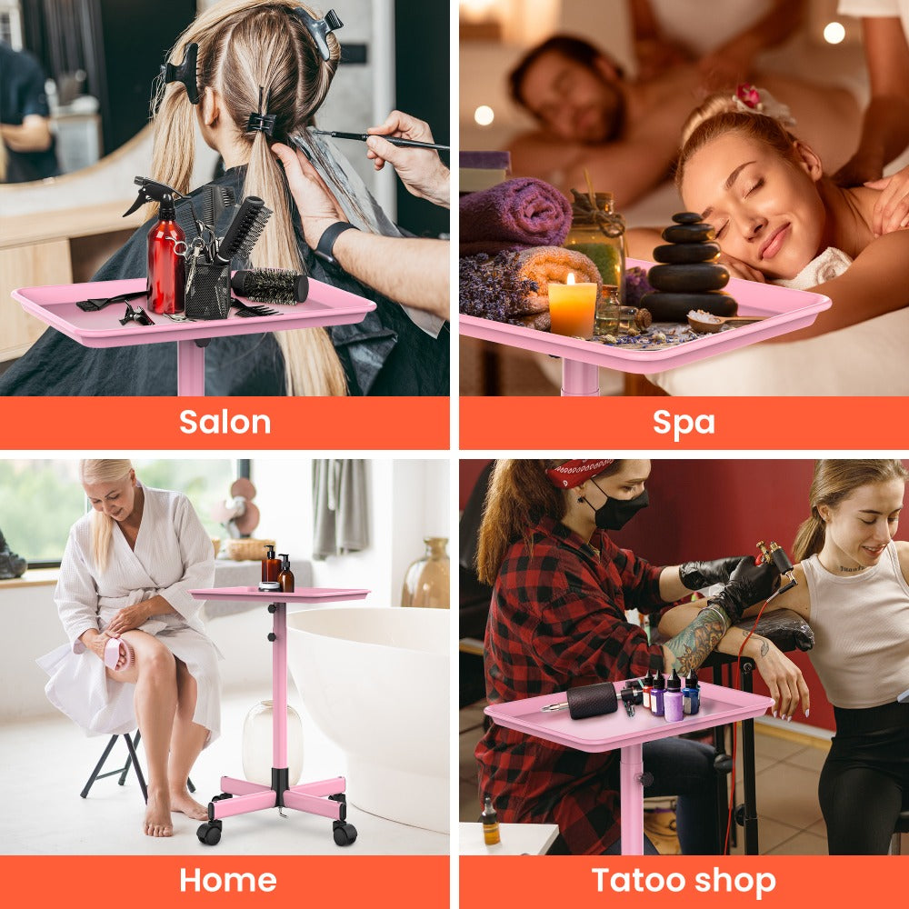 Rolling Salon Tray Cart on Wheels Adjustable Height 17.9x12.8 Inch Mobile Stylist Tray Table for Spa Tattoo Studio Blowdry Ba