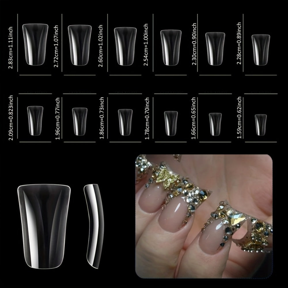 Press On Nails 10-Piece Short Duckbill Set with White French Tips, Golden Butterfly and 3D Carved Flower — image 5