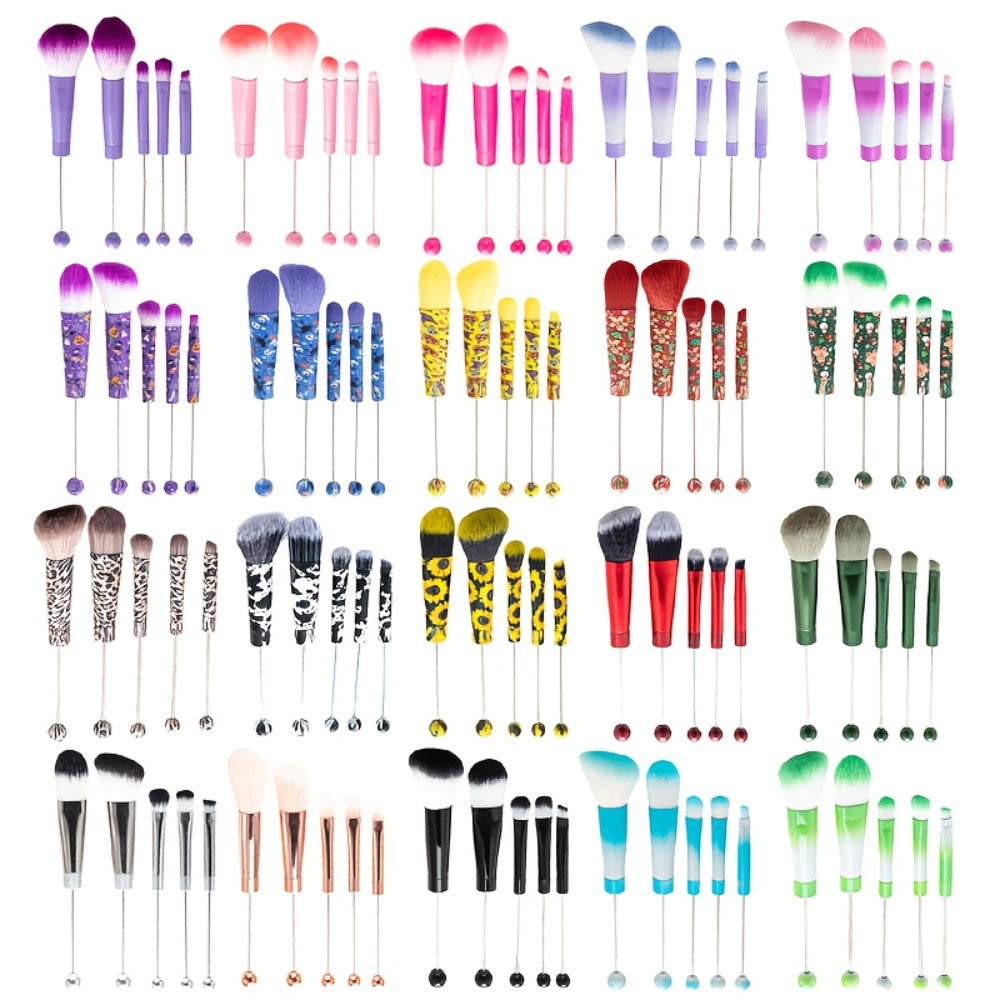 Makeup Brush Set, 15-Piece Bead-Ready Metal Handle Collection with Powder, Blush, Eyeshadow and Angled Brush Shapes — image 2