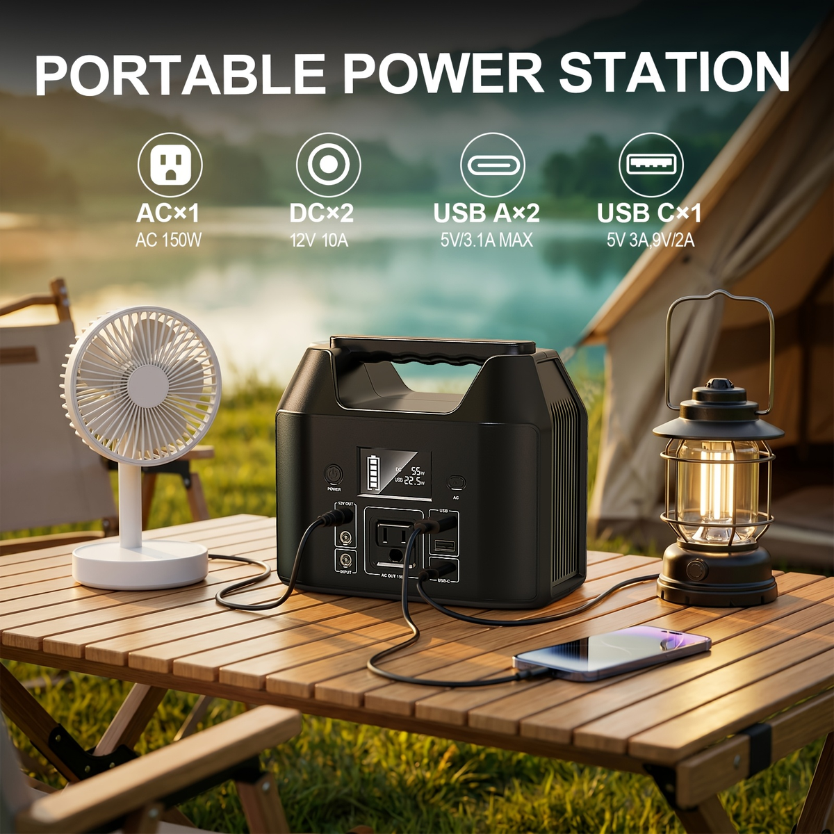 Portable Power Station 576Wh 650W or Compact 150W Configuration with Six Outputs and LED Light — image 6