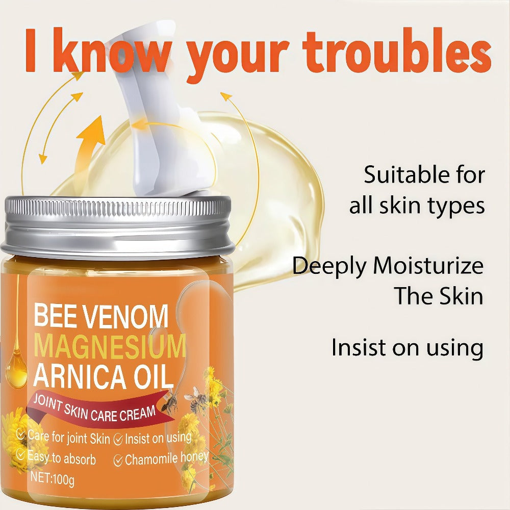 Body Cream 100g Amber Jar with Bee Venom Magnesium and Arnica Oil Package Callouts for External Massage Use — image 9