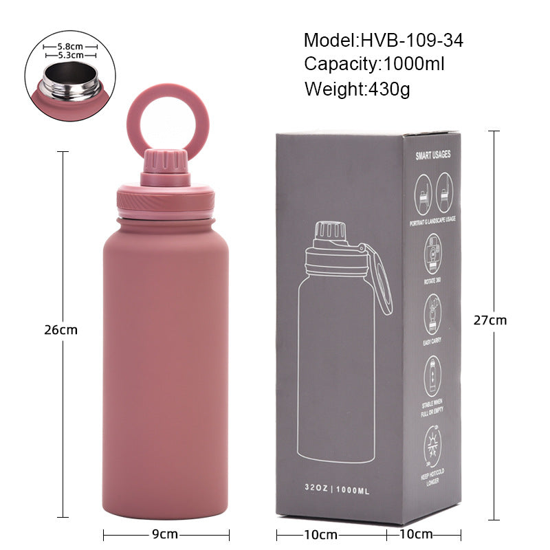 Magnetic Phone Holder Outdoor Large Capacity 1L Wide-Mouth Insulated Stainless Steel Sports Water Bottle