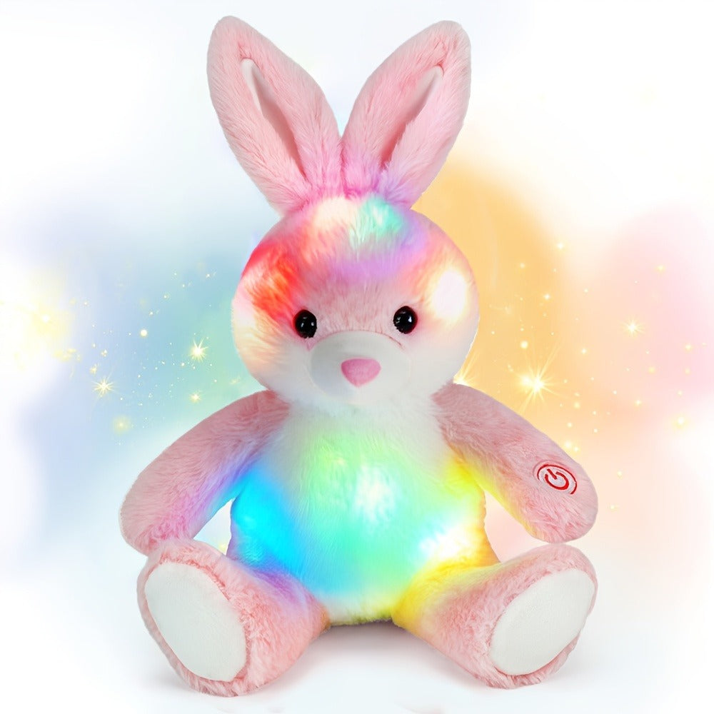 Plush Toy Light-Up Bunny in 8-Inch or 12-Inch Sizes with Pink Ears and Colorful LED Glow for Character Display, Room Decor an