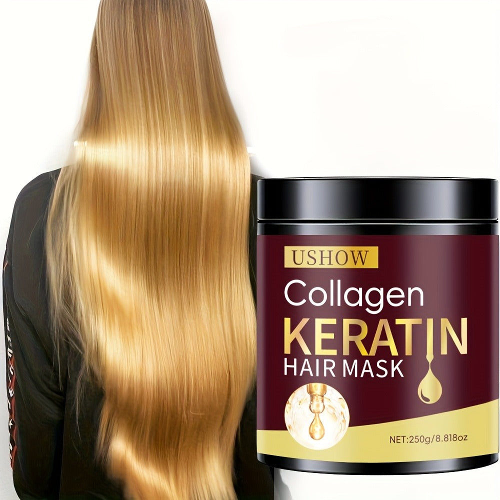 USHOW 250g Collagen and Keratin Hair Mask in Round Jar with Black Screw-Top Lid and Gold-Trim Label — image 3