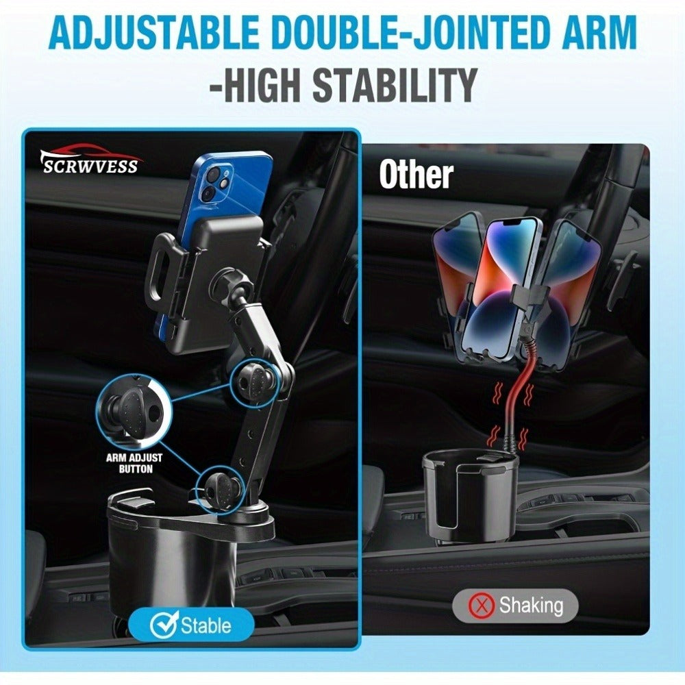 2-in-1 Car Phone Holder & Cup Holder Extender – Swivel Rotating Mount with Shock-Absorbing Trim, Universal for Cars, SUVs & T