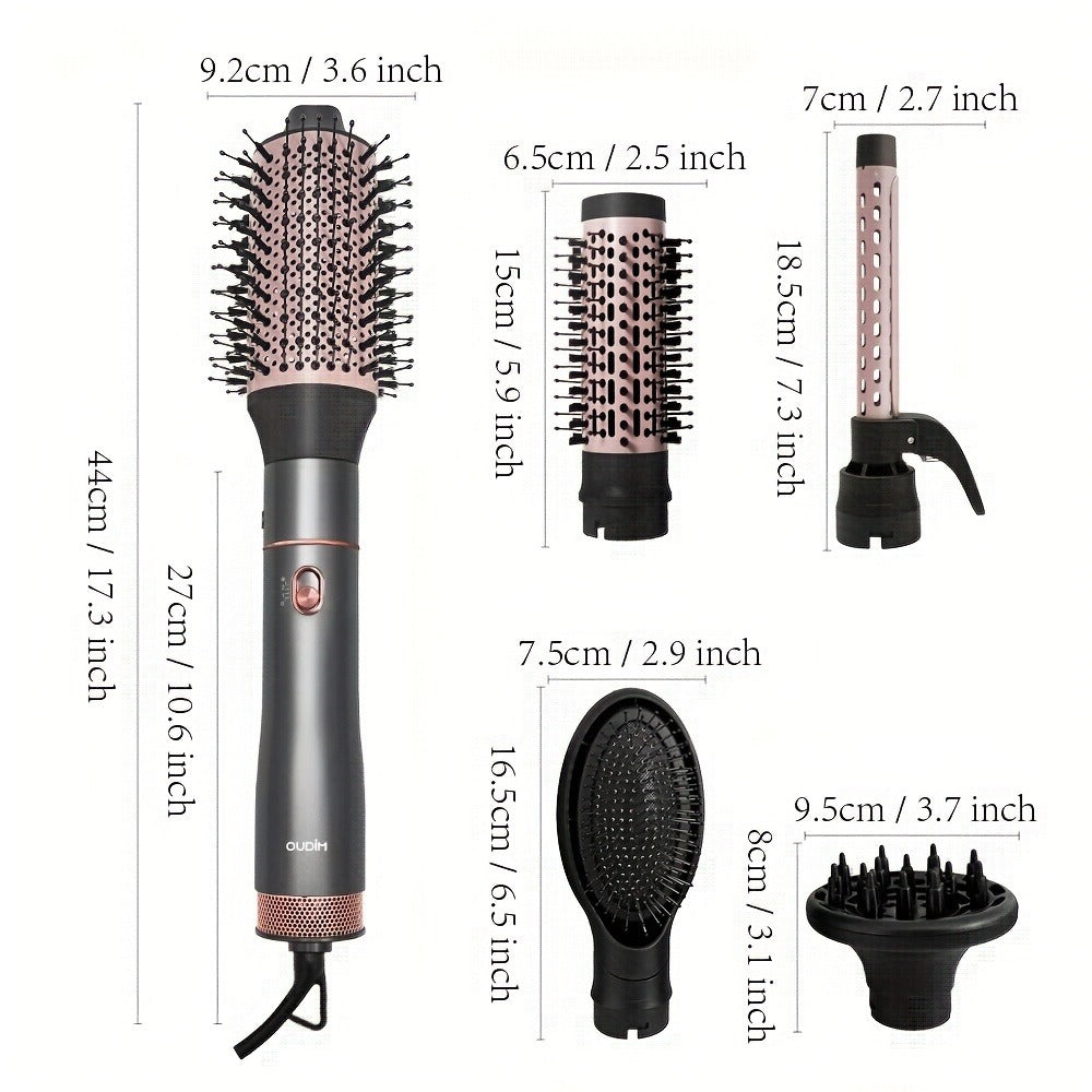 5-in-1 Hot Air Styling Comb Set Negative Ion Hair Dryer Brush with 5 Interchangeable Heads, for Home, Travel and Salon Hair S