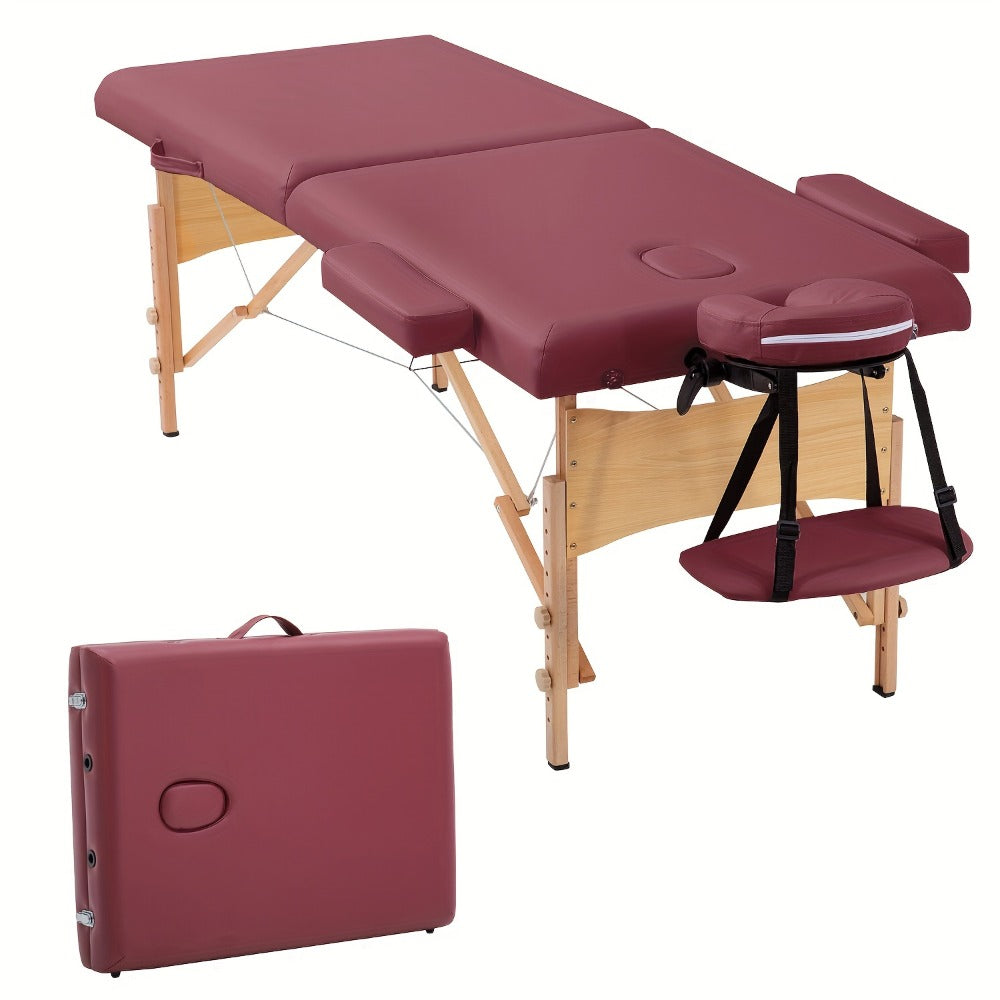 2-Fold Portable Massage Table with Face Cradle & Carrying Bag, Adjustable Height PU Leather Lash Bed — image 11