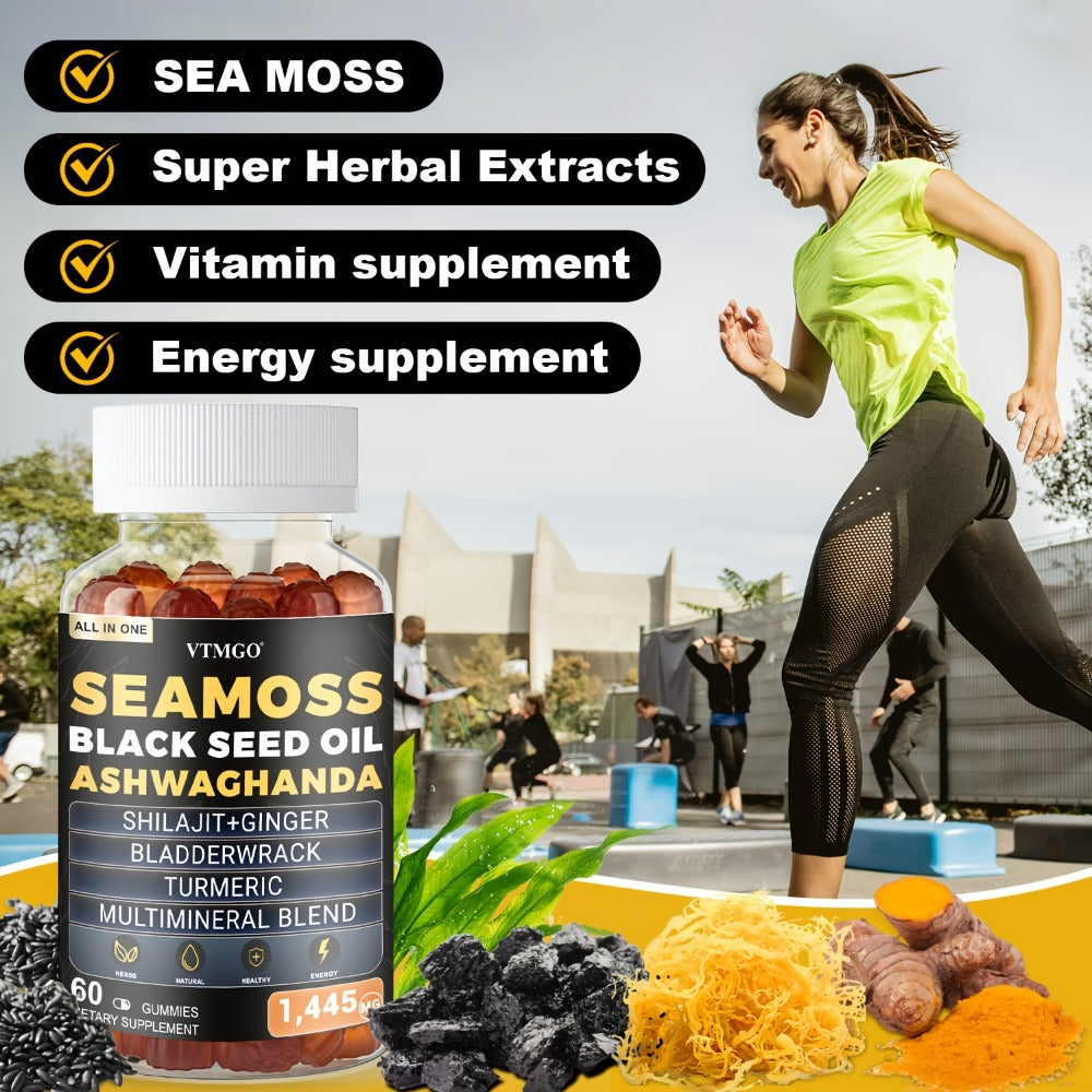 Sea Moss Gummies 1445mg with Shilajit Black Seed Oil Ashwagandha Elderberry Chlorophyll Turmeric Bladderwrack Ginger — image 